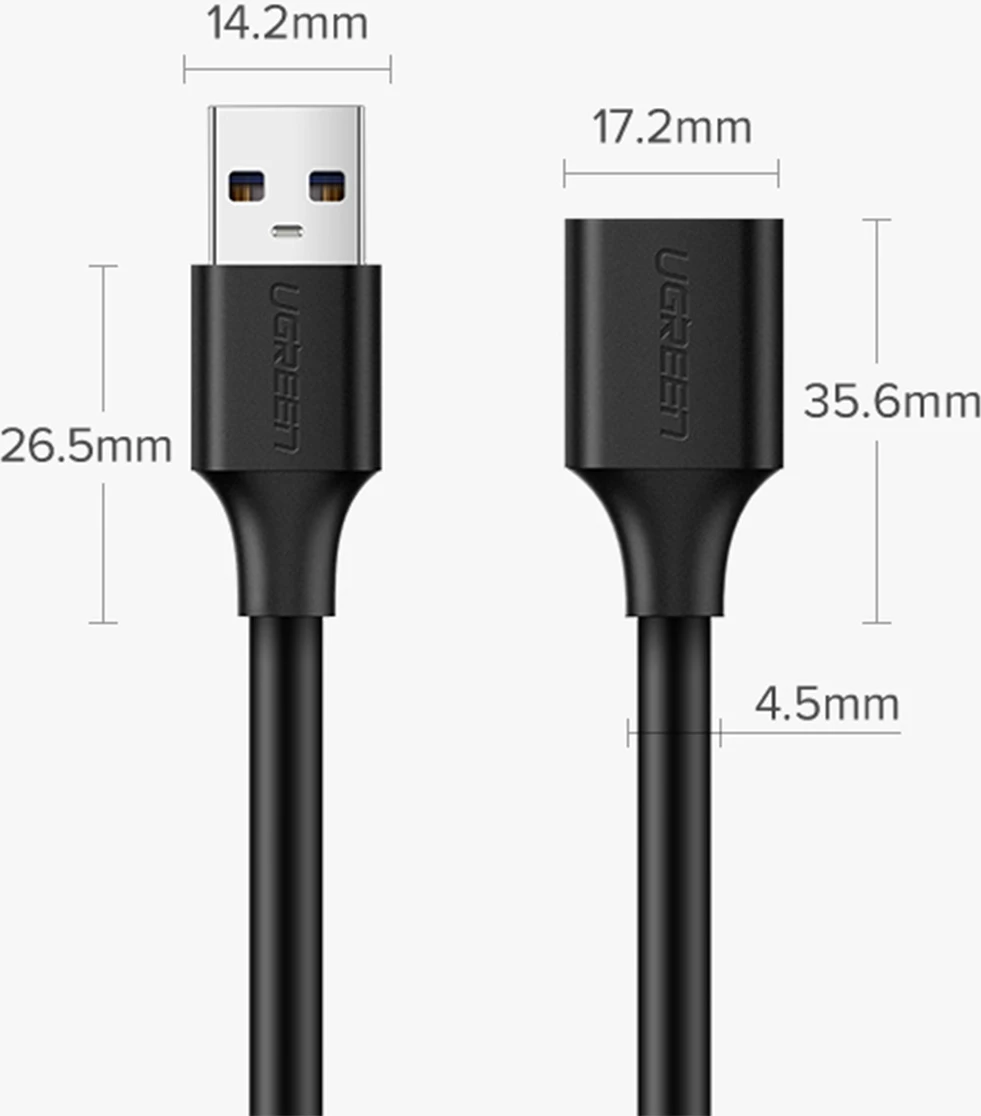 Kabllo zgjatuese USB Ugreen US103, 3m, USB 2.0, E zezë