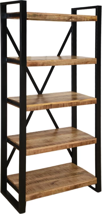 Raft librash Miles, dru mango natyral, metal i zi, 80x40x180cm