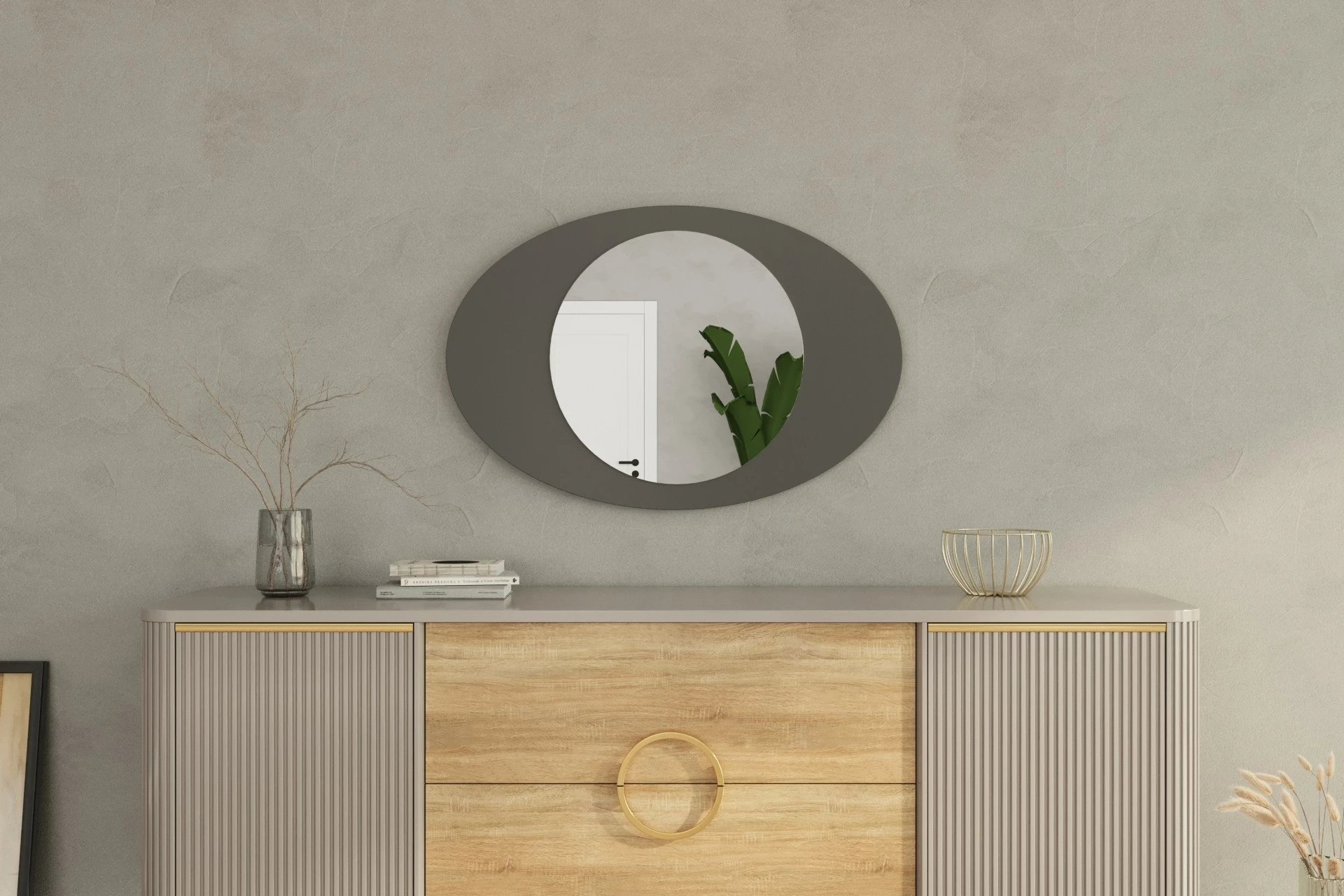 Pasqyrë ovale, ngjyrë antracit, Skye Decor, Obble, 60x90cm