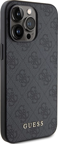 Mbështjellës Guess 4G Metal Gold Logo për iPhone 15 Pro, Gri