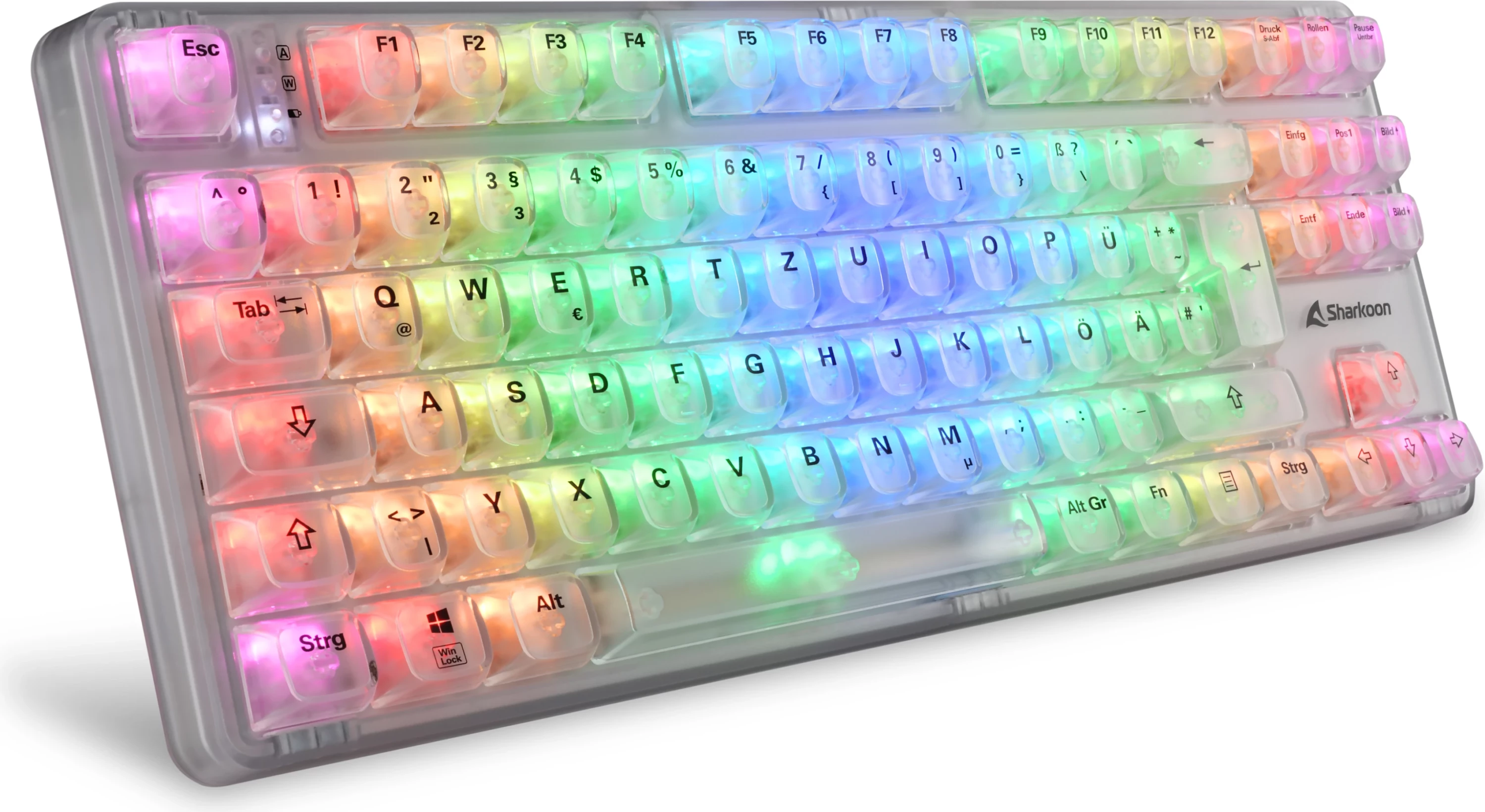 Tastierë gaming Sharkoon Crystal Shark, DE, RGB, e bardhë
