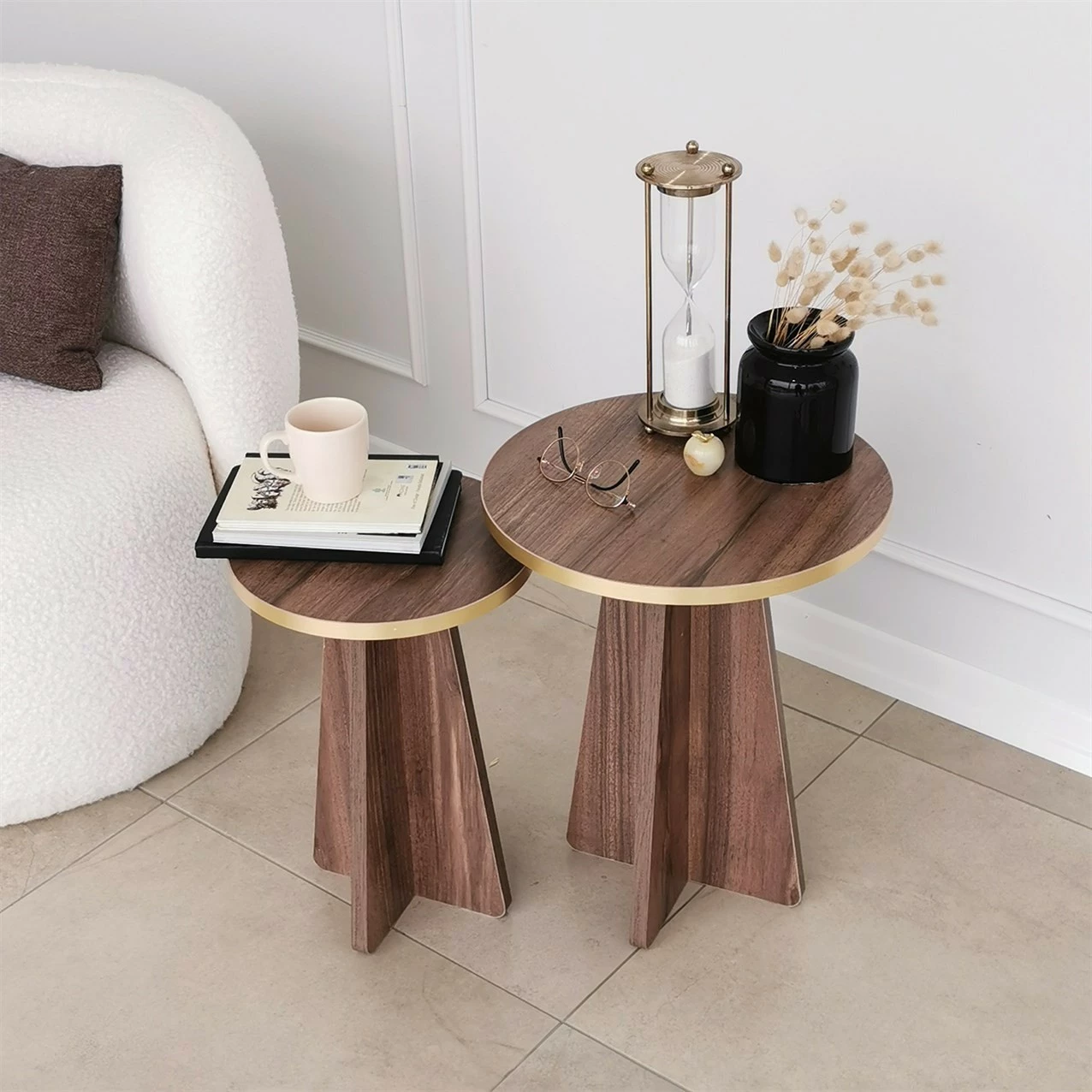 Set tavolinash kafeje Hanah Home, Mushroom 2, ngjyrë ari dhe arre