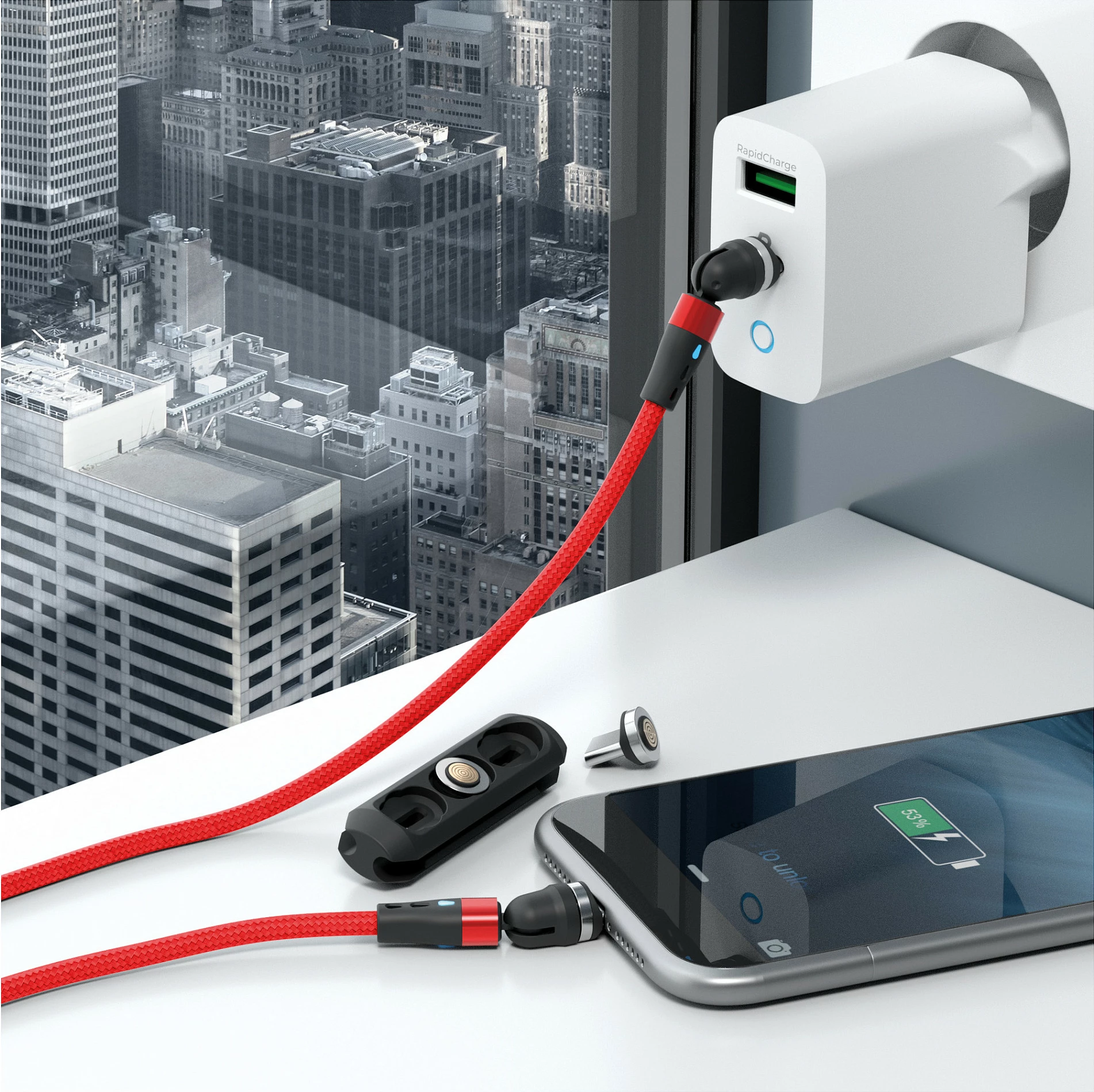 Kabllo karikimi magnetike RealPower MagneticCharge2, 1 m, e kuqe