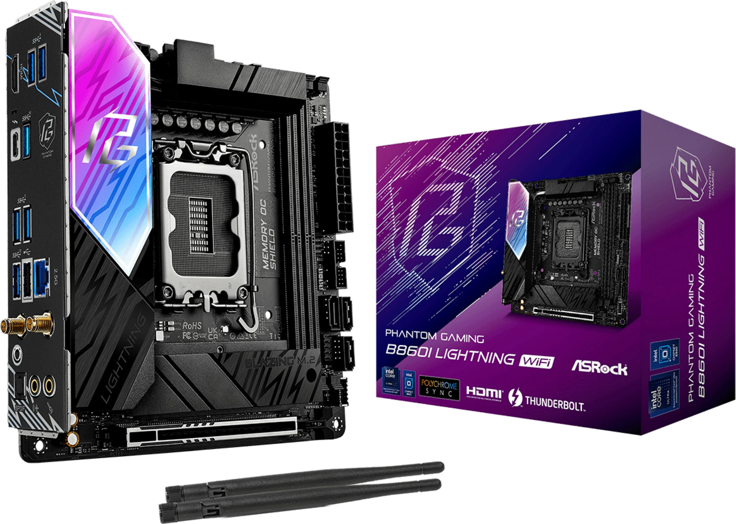 Pllakë amë ASRock Phantom Gaming B860I Lightning WiFi, LGA1851, mini-ITX, DDR5, Wi‑Fi 6E, e zezë