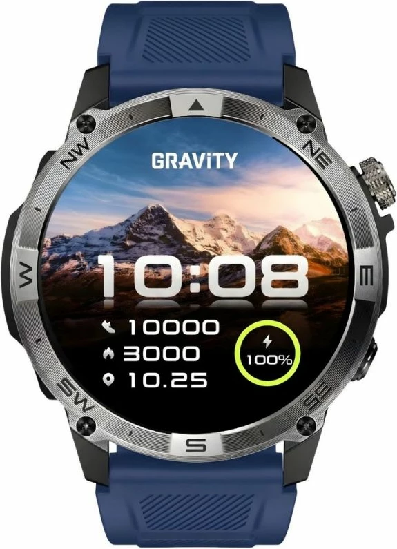 Smartwatch Gravity GT46-2, rrip silikoni dhe byzylyk çeliku, të zeza/blu