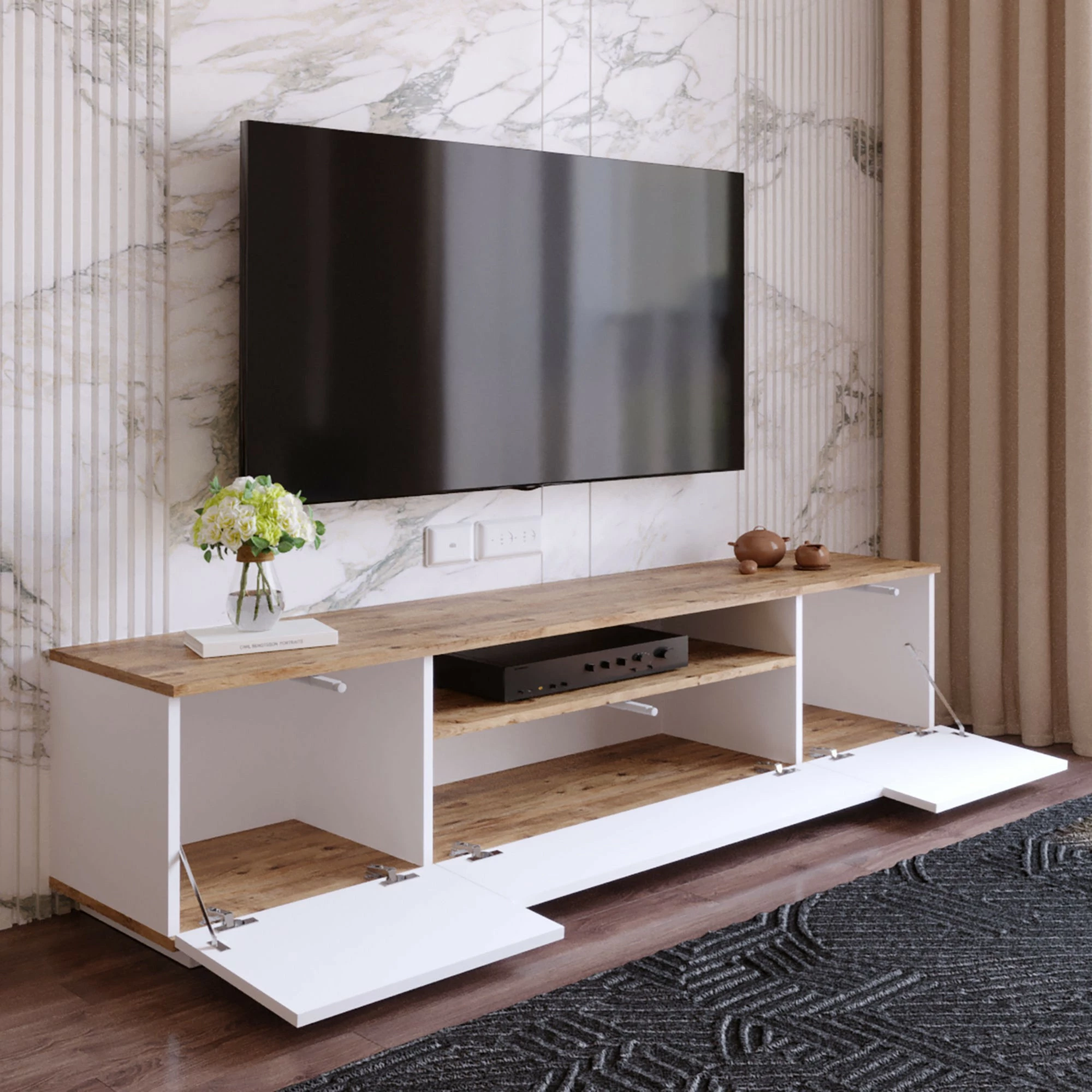 Komodë TV Hanah Home, Fr7-Aw, ngjyrë pishë Atlantike dhe e bardhë, 180x44.6x44.5cm