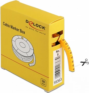 Marker kabllosh DeLOCK Cable Marker Box Nr. 9, 500 copë, e verdhë