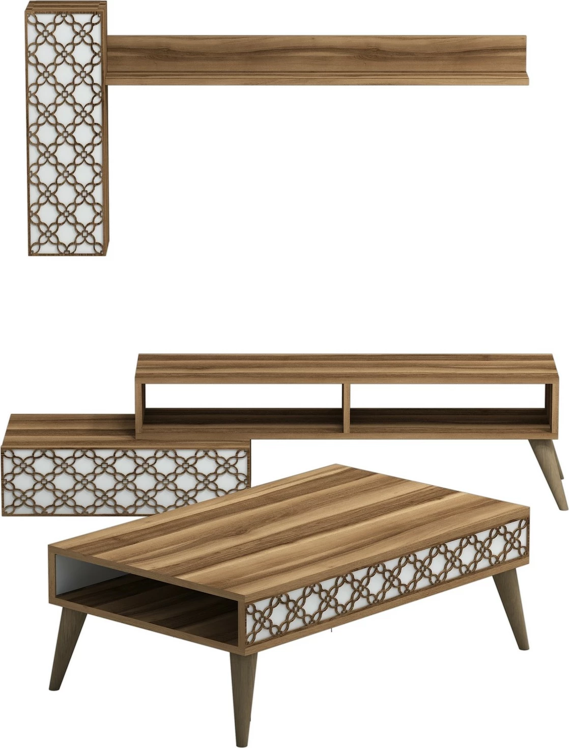 Set mobiljesh për dhomë dite Skye Decor, Planet, ngjyrë arre dhe e bardhë