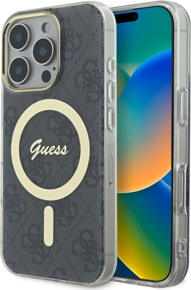 Mbështjellës Guess IML 4G MagSafe për iPhone 16 Pro Max, Zi