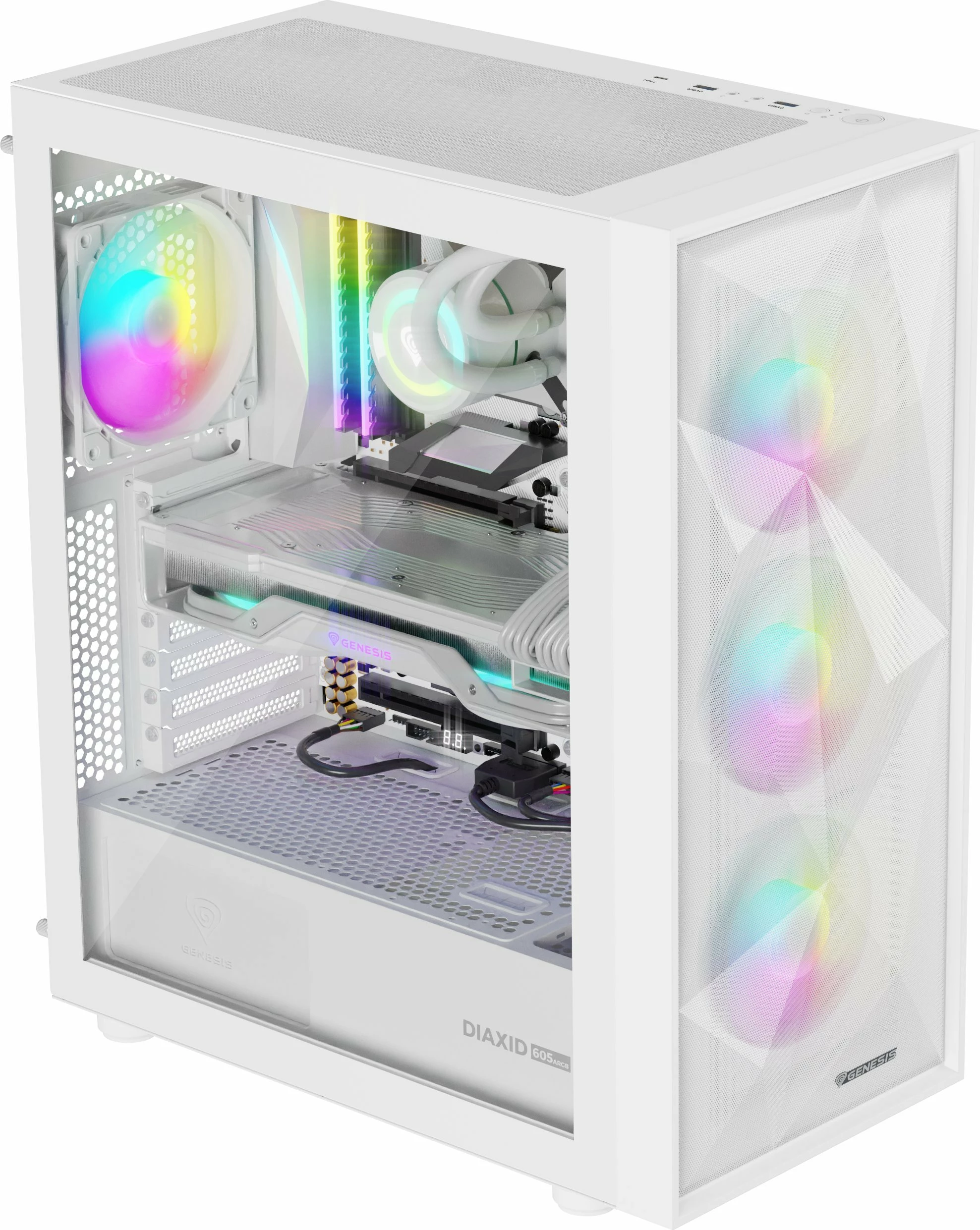 Kasë GENESIS Diaxid 605 ARGB (NPC-2173) Midi Tower ATX/microATX/Mini-ITX USB-C, e bardhë