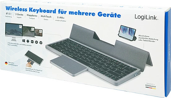 Tastierë LogiLink, Bluetooth 5.1, 3-kanale, me touchpad, gri
