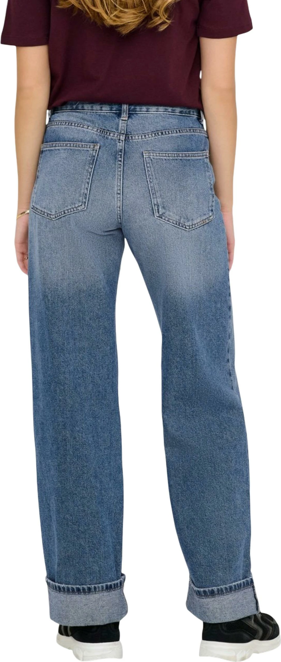 Xhinse të gjera për femra Only ONLELLA MW WIDE FOLD UP DNM TAI519 NOOS 15344976, blu denim [Madhësia: M/32]
