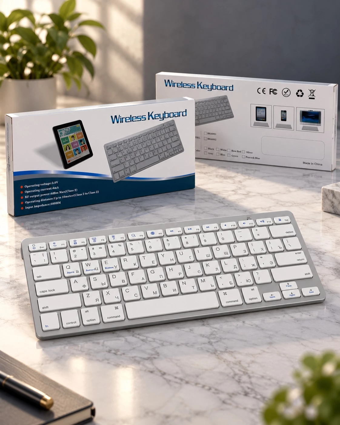 Tastierë Wireless Kompakte QWERTY – E Bardhë me Argjend 5