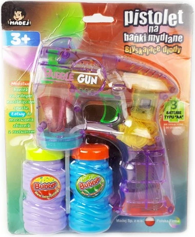 Pistoletë flluskash sapuni Madej 000999, plastikë, shumëngjyrëshe, pa bateri, set me lëng sapuni