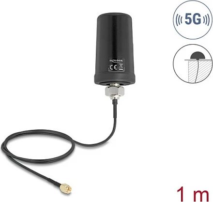 Antenë DeLOCK ULA100 5G/LTE GNSS Wi‑Fi 6, SMA, 4 dBi, kabllo 1 m, IP67, e zezë