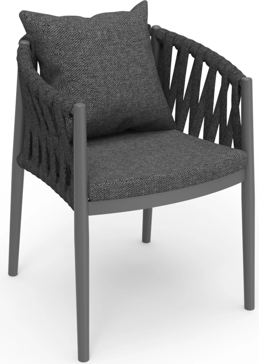 Karrige me mbështetëse për ngrënie jashtë, ngjyrë gri e errët, alumin, litar poliestër, pëlhurë Olefin, KWEEN CD6210.01, 59x60x76cm