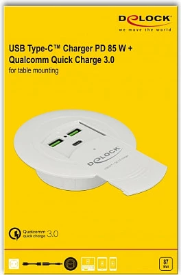 Karikues tavoline DeLOCK 64065, USB-C PD 85W + 2x USB-A QC 3.0, i bardhë