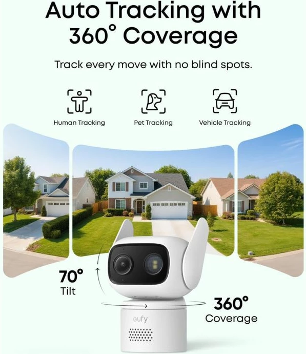 Kamerë sigurie CCTV ANKER Eufy Security C31 (T817L420), 360° pan/tilt, IP66, wired Wi‑Fi, night vision me ngjyra, e bardhë