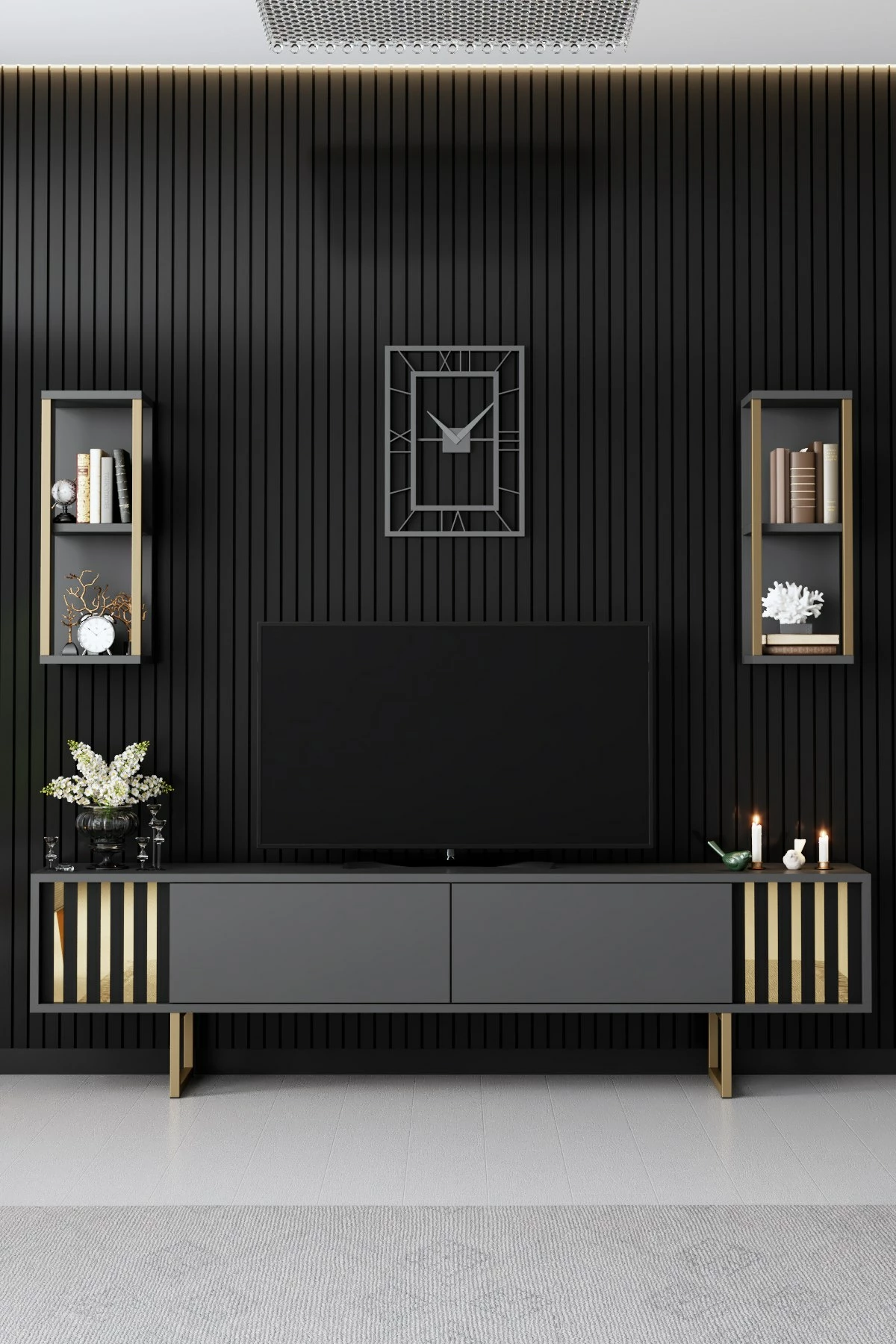Komodë TV Hanah Home, Gold Line, antracit, e zezë