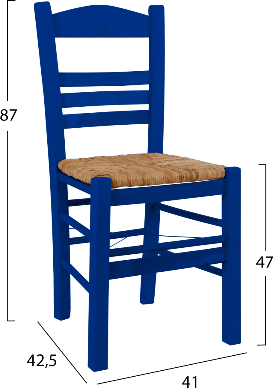 Karrige tradicionale me ndenjëse kashtë FH10369.05 dru ahu me impregnacion-blu 40x42x87H