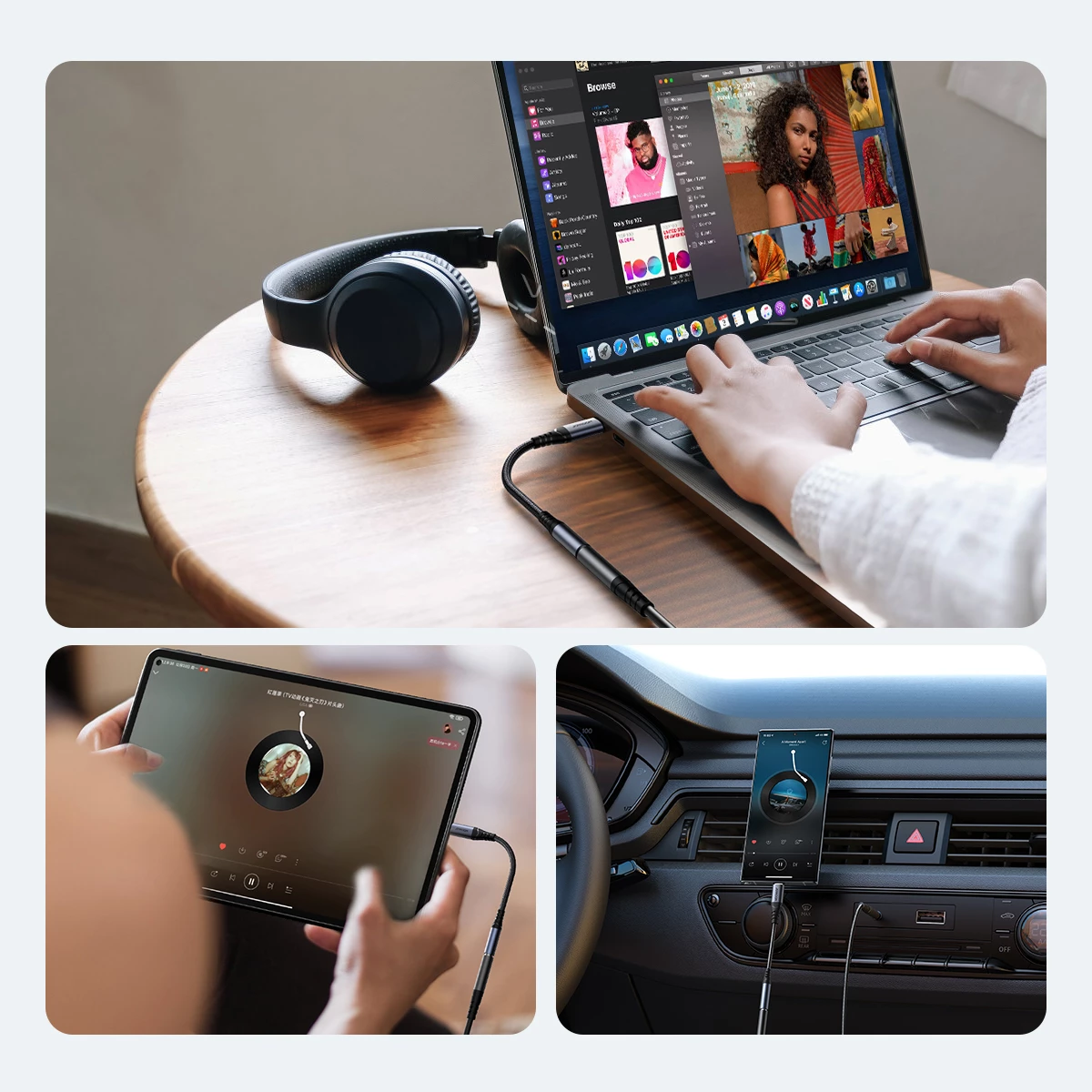 Adapter audio, Joyroom SY-C01, USB-C në 3.5 mm me DAC dhe USB-C pass-through 60W, e zezë