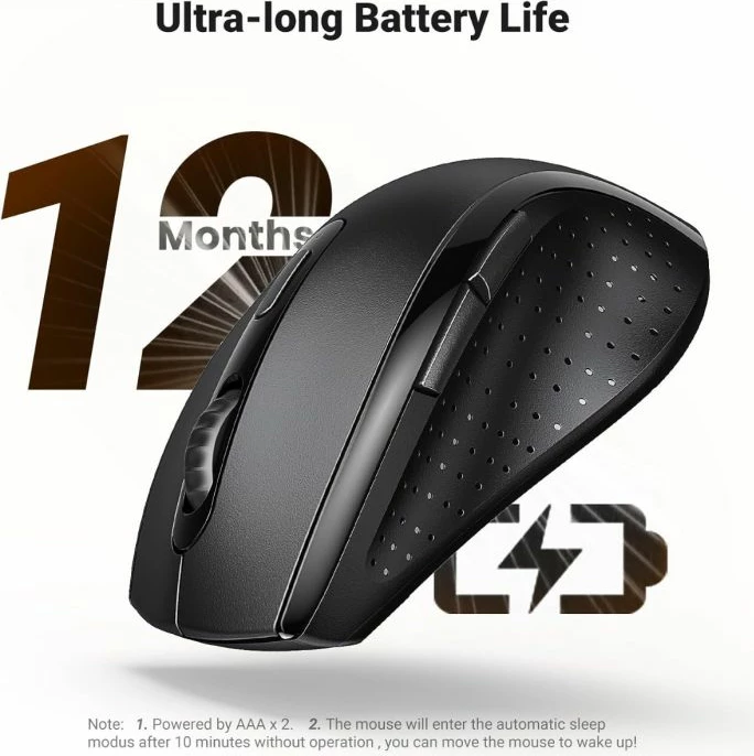 Maus wireless ergonomik UGREEN 45012 2.4GHz 1600 DPI me butona anësor, i zi