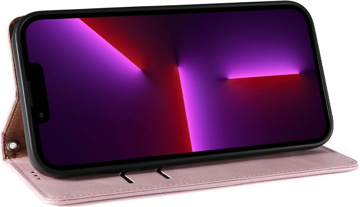 Mbështjellës Hurtel Magnet Strap Case për iPhone 13 Pro Max, me portofol dhe litar dore, Rozë