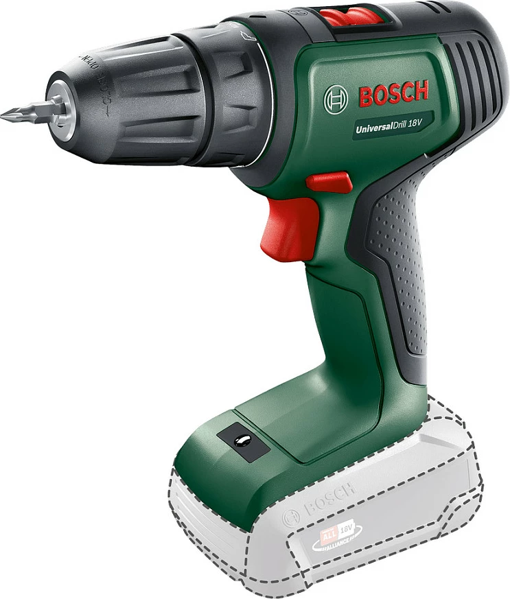 Trapan me bateri Bosch UniversalDrill 18V, 40 Nm, 2 shpejtësi, pa bateri/karikues, zi/gjelbër