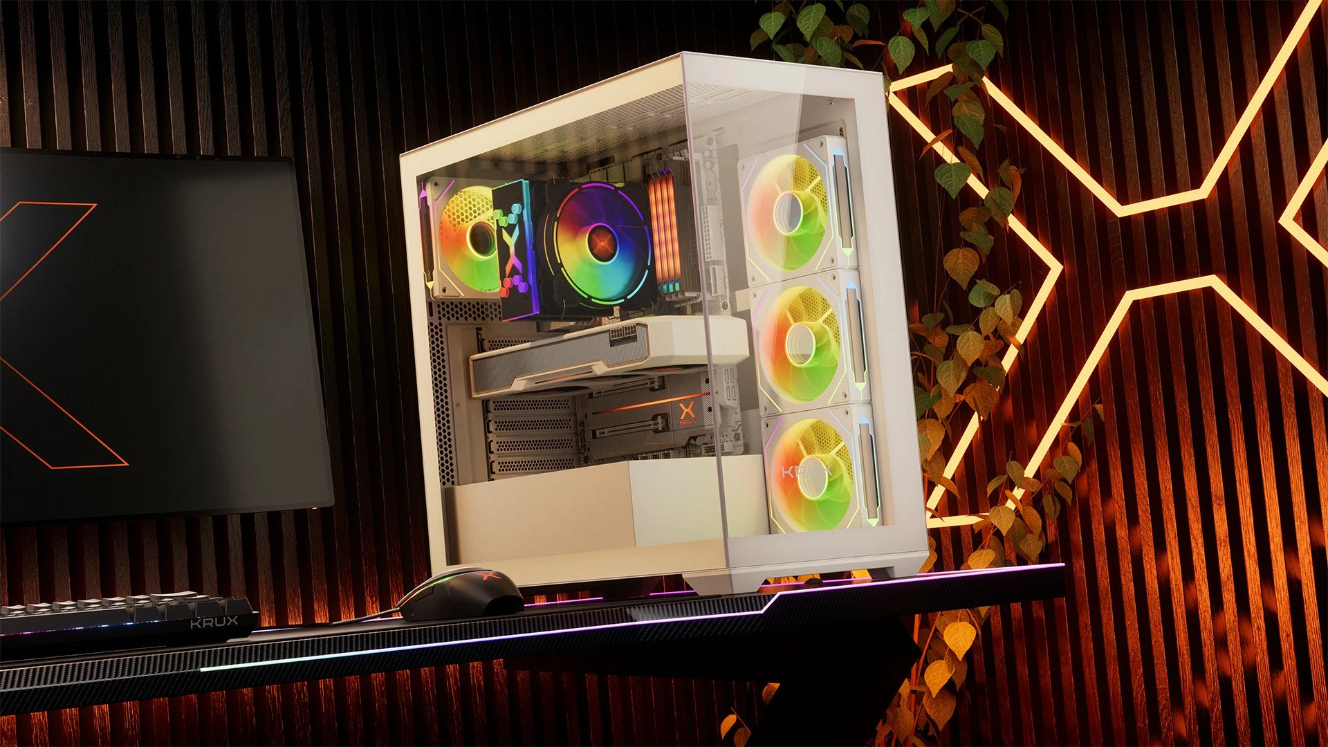 Kasë Krux Exo RGB KRXD009 Midi Tower, ATX/mATX/Mini-ITX, x4 120mm ARGB fan, x2 USB 3.0 + USB-C, e bardhë