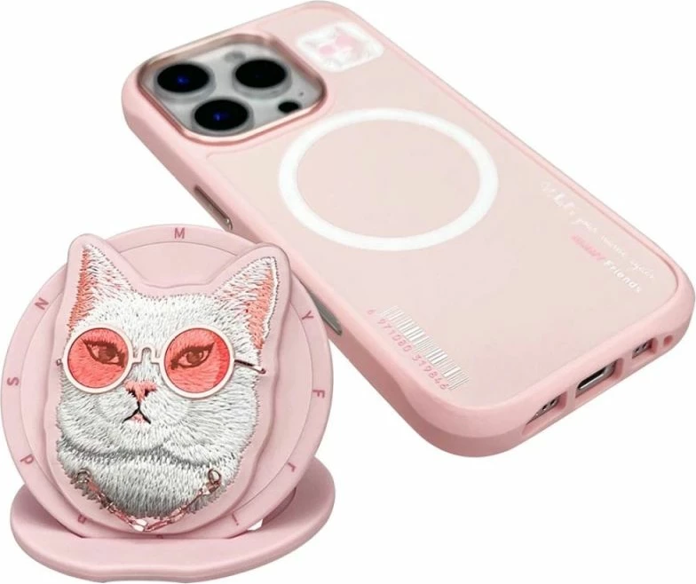 Kapak MagSafe për iPhone 16 Pro Nimmy Glasses Cool Cat, rozë
