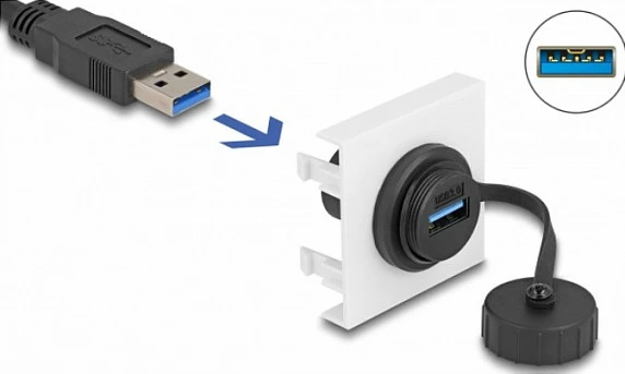 Modul USB DeLOCK Easy 45, USB-A femër në femër, USB 3.2 Gen 1 5Gbps, 45x45mm, bardh/zi