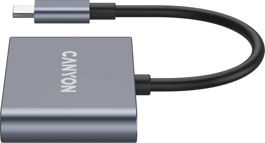 USB-C hub CANYON DS-3 3n1, USB 3.2 Gen 2, 2x USB-A + 1x USB-C, kabllo 12 cm, gri e errët