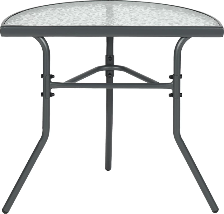 Tavolinë gjysmë-rrethore Bion, xham i valëzuar, metal ngjyrë gri e errët, 70x40x65cm