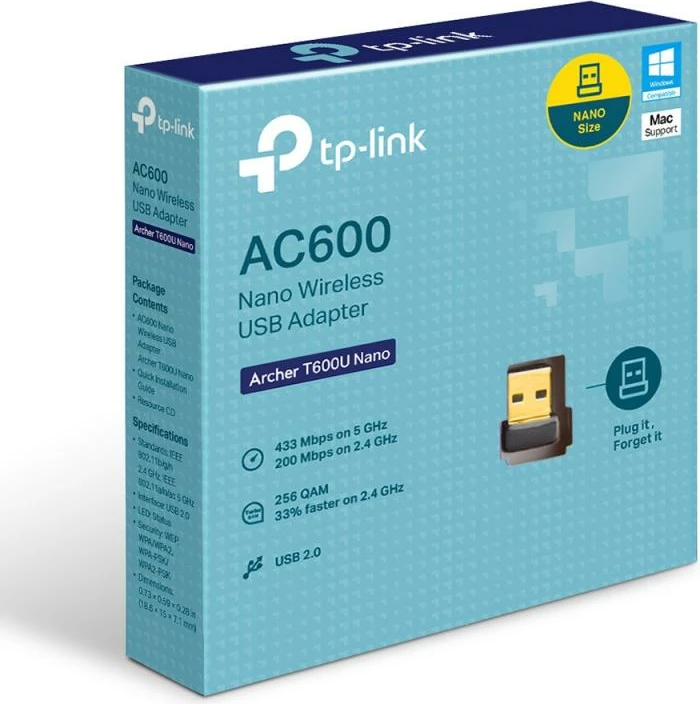 Adapter Wi‑Fi USB, TP-Link Archer T600U Nano, dual-band 2.4/5 GHz 200/433 Mb/s, i zi