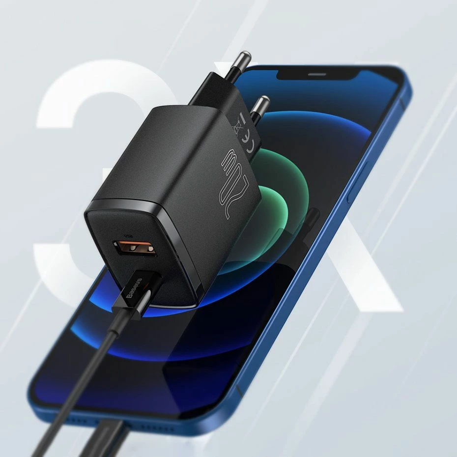 Karikues rrjeti Baseus Compact 6953156207240, 20W, 1x USB-A + 1x USB-C, 3A, PD 3.0/QC 3.0, bardhë