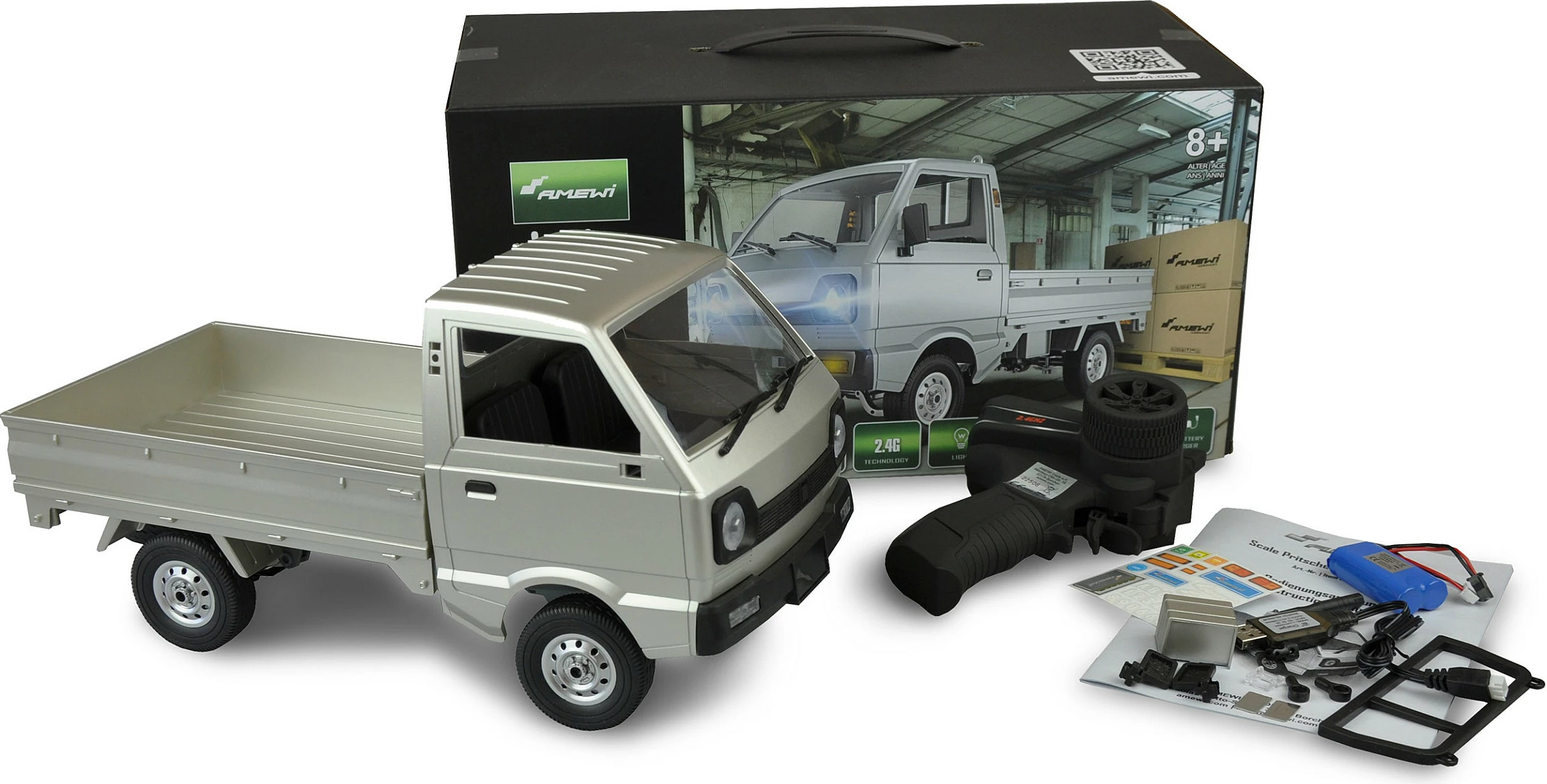 Kamionçinë RC AMEWI Kei Truck, 1:10, 2WD, 2.4GHz, bateri Li-Ion 500mAh, e hirtë
