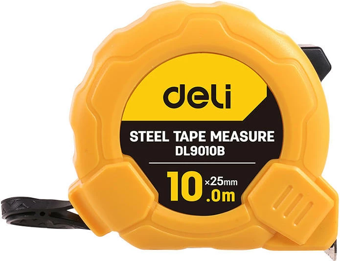 Metër çeliku Deli Tools EDL9010B, 10m, 25mm, e verdhë