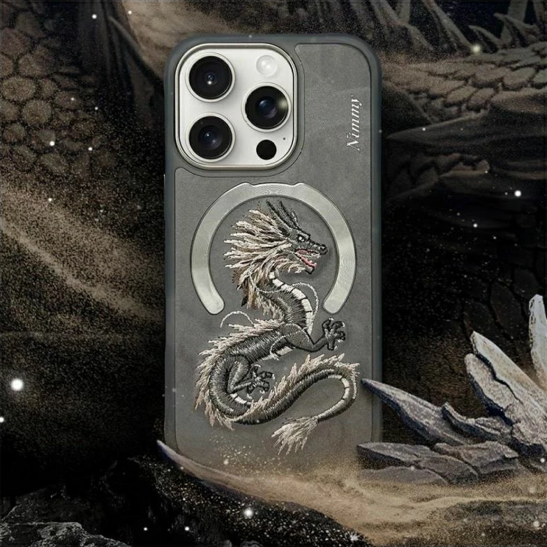 Koverte MagSafe Nimmy Dragon për iPhone 16 Pro Max, gri