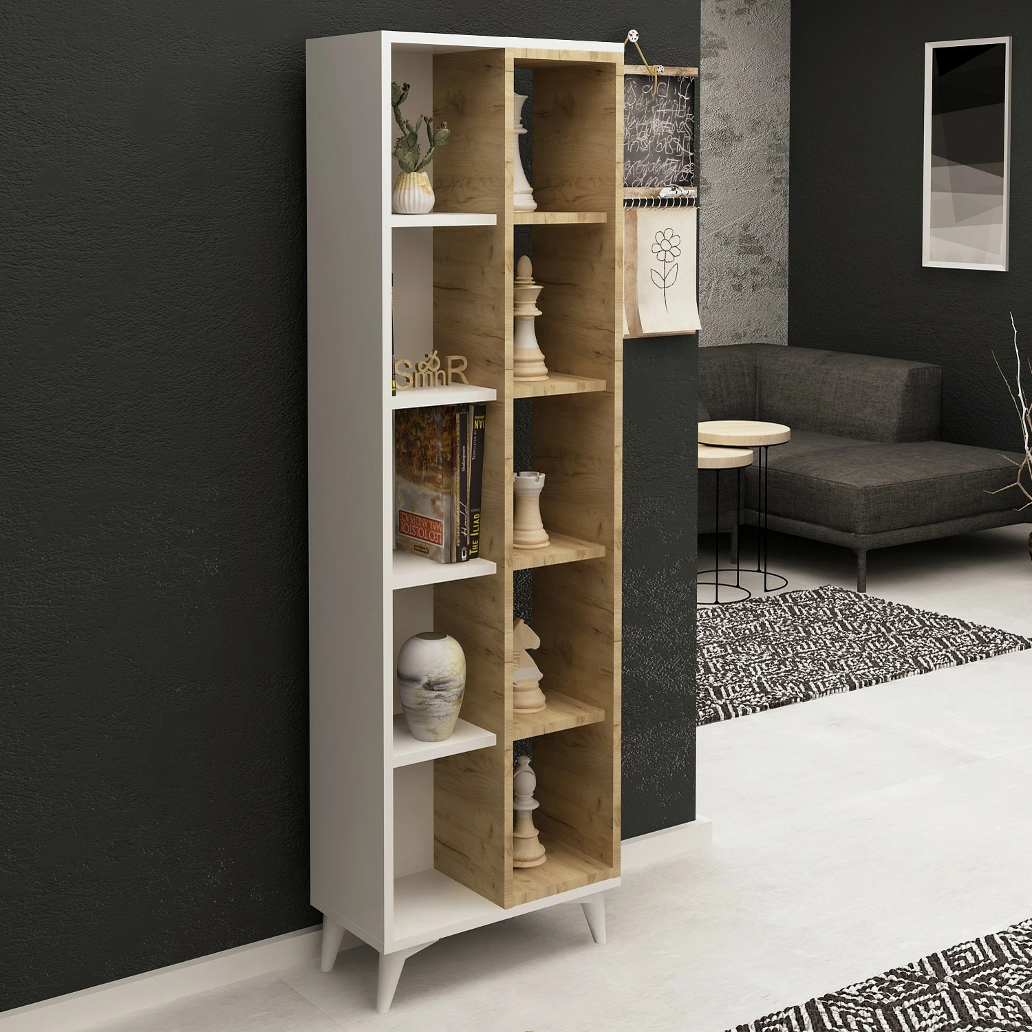 Raft librash Hanah Home, Enzamu, ngjyrë e bardhë, 50x162x25cm