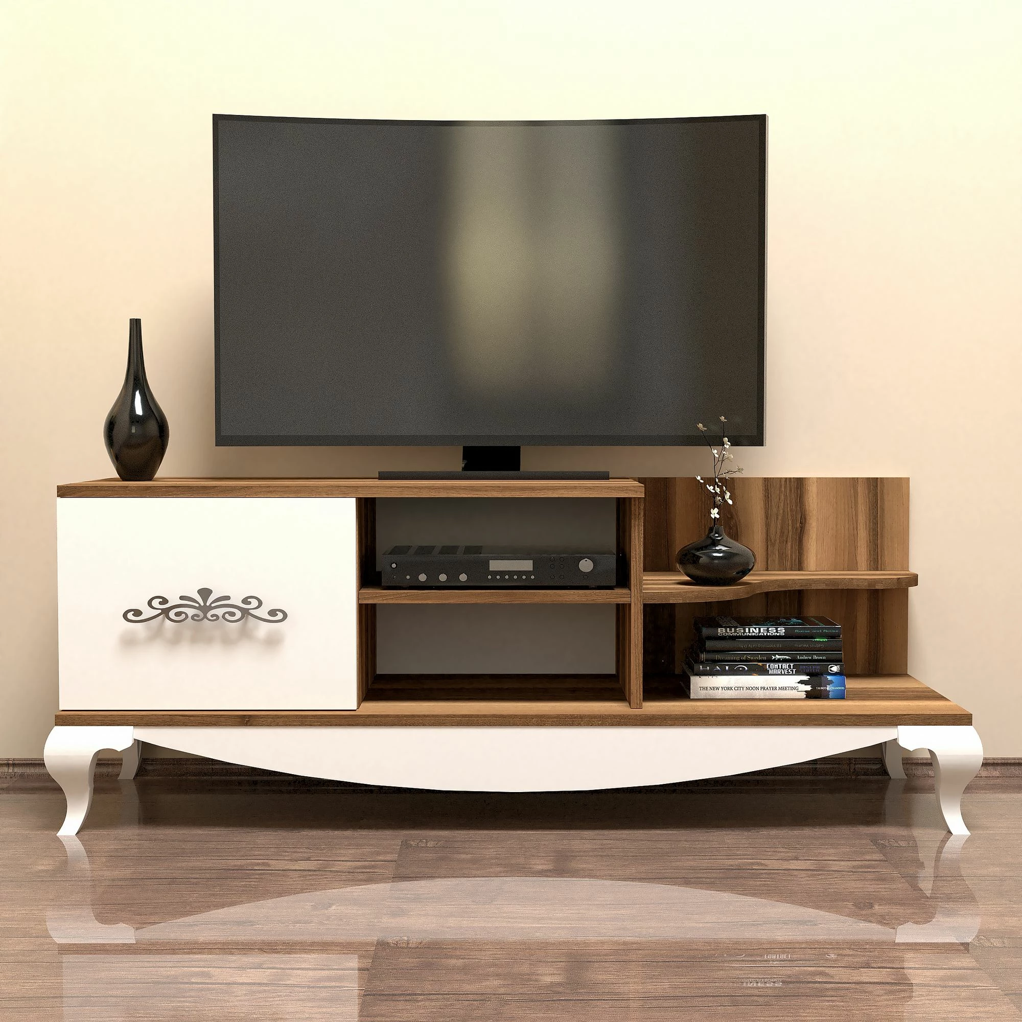 Komodë TV Hanah Home, Sultan, ngjyrë arre dhe e bardhë