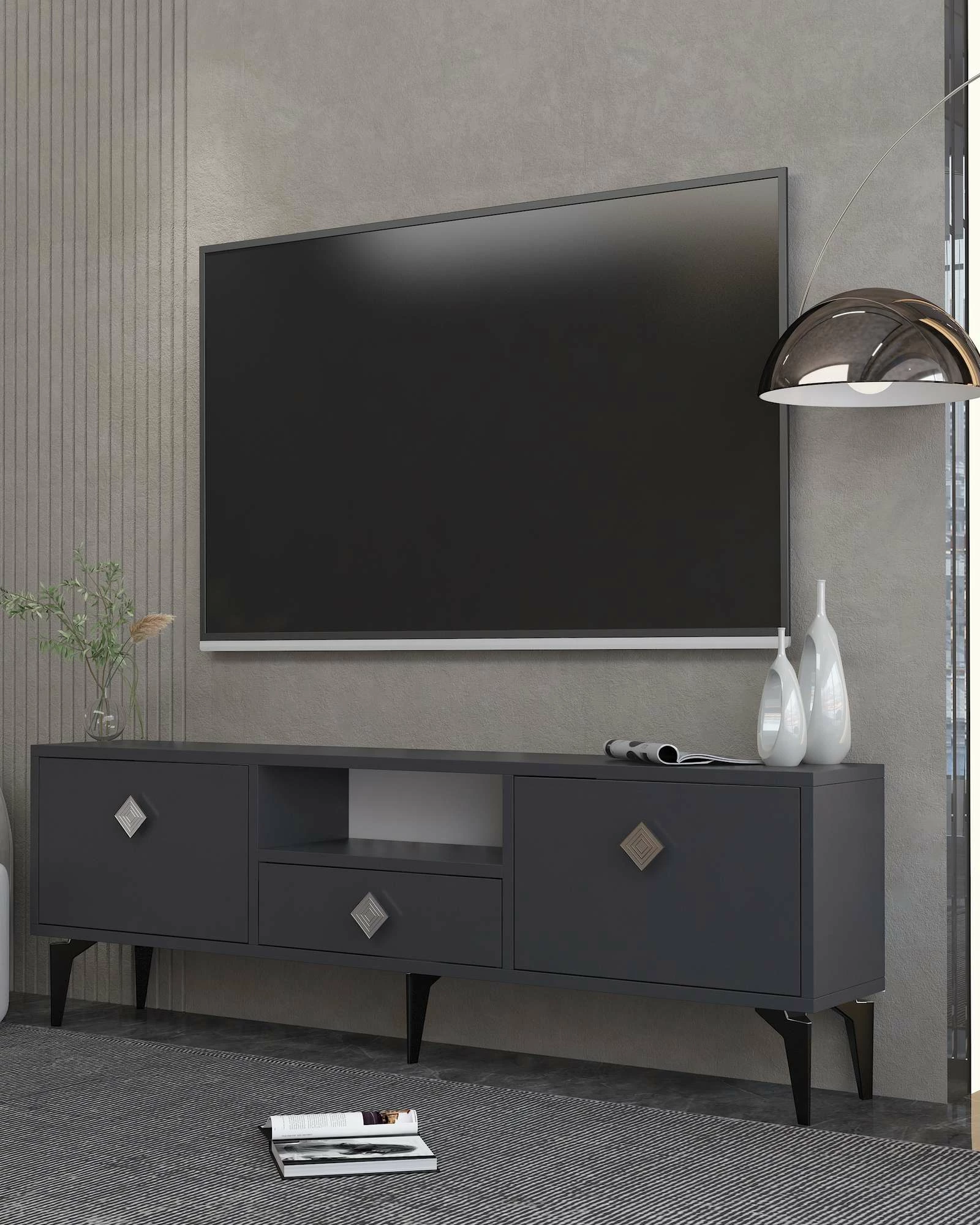 Komodë TV Skye Decor, 1304-DROP-1, antracit, argjend