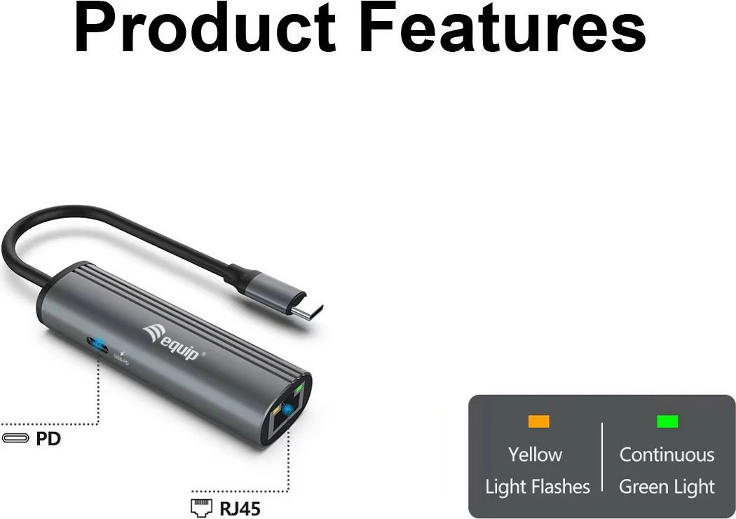 Adapter USB-C në RJ45 Gigabit me Power Delivery 100W, Equip, i zi/gri