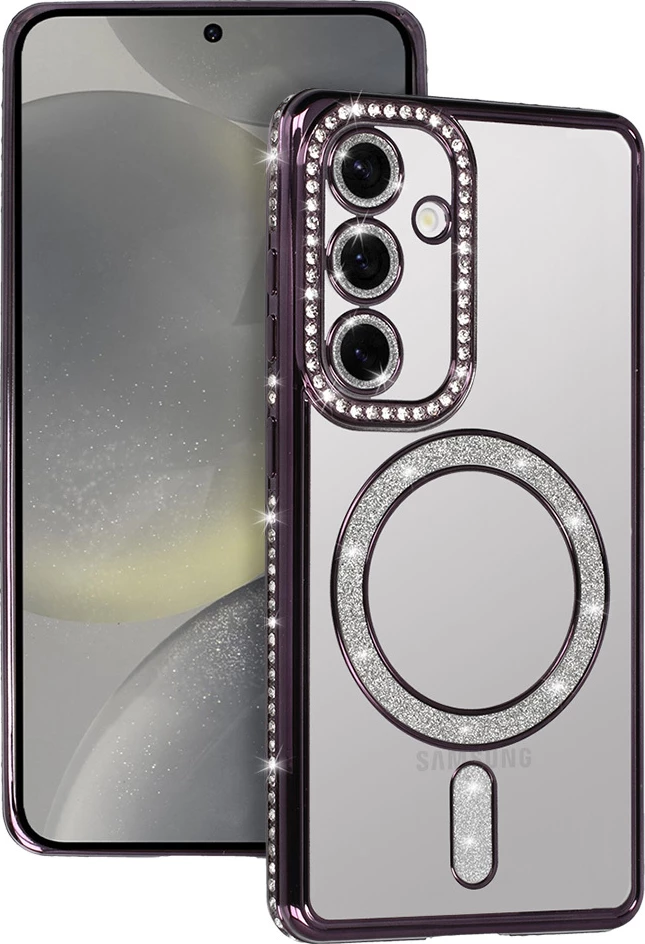 Mbështjellës MagSafe silikoni ONASI për Samsung Galaxy S25 5G, MPN 22895, transparent vjollcë me glitter