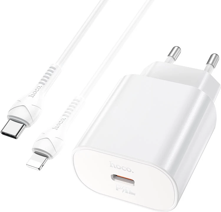 Karikues muri HOCO Jetta N22 PD 25W USB-C, me kabllo USB-C në Lightning 1m, i bardhë