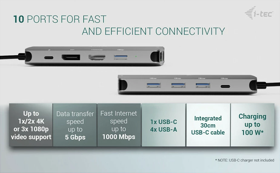 Docking station I-Tec USB-C Metal Nano, 3x monitor (DP/HDMI/VGA), 100W PD, argjendtë