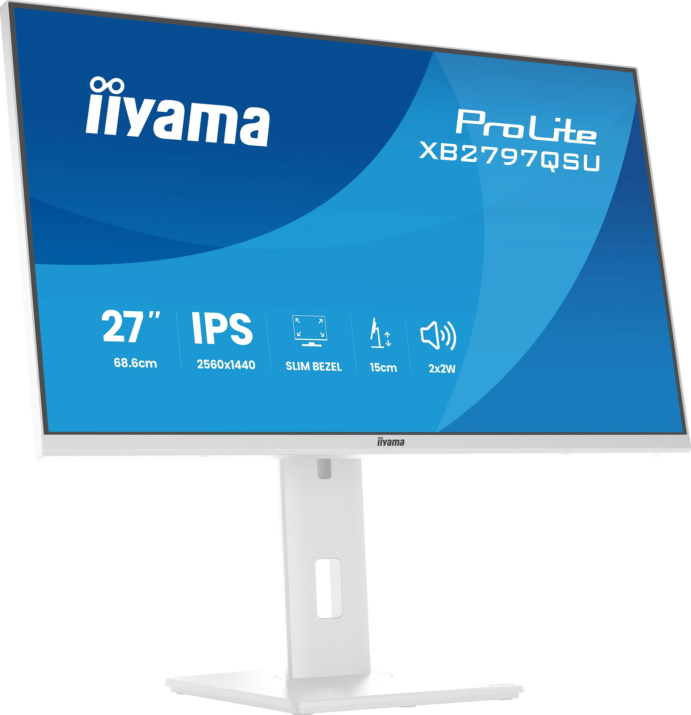 Monitor iiyama ProLite XB2797QSU-W1, 27", IPS, QHD 2560x1440, Slim Bezel, i bardhë