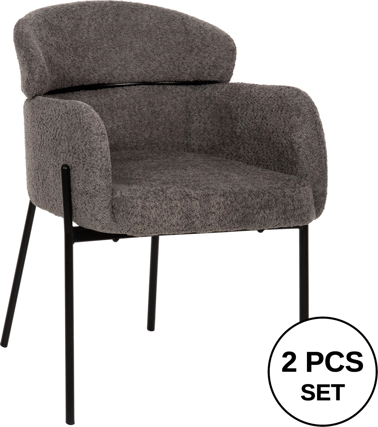 Karrige WOLF FH8583.01, stof boucle gri, këmbë metalike të zeza, 58x58x80H cm., set prej 2 copësh