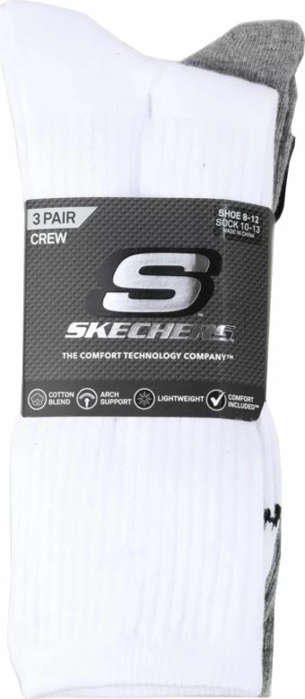 Çorape crew unisex Skechers S601102-107, të bardha, set prej 3