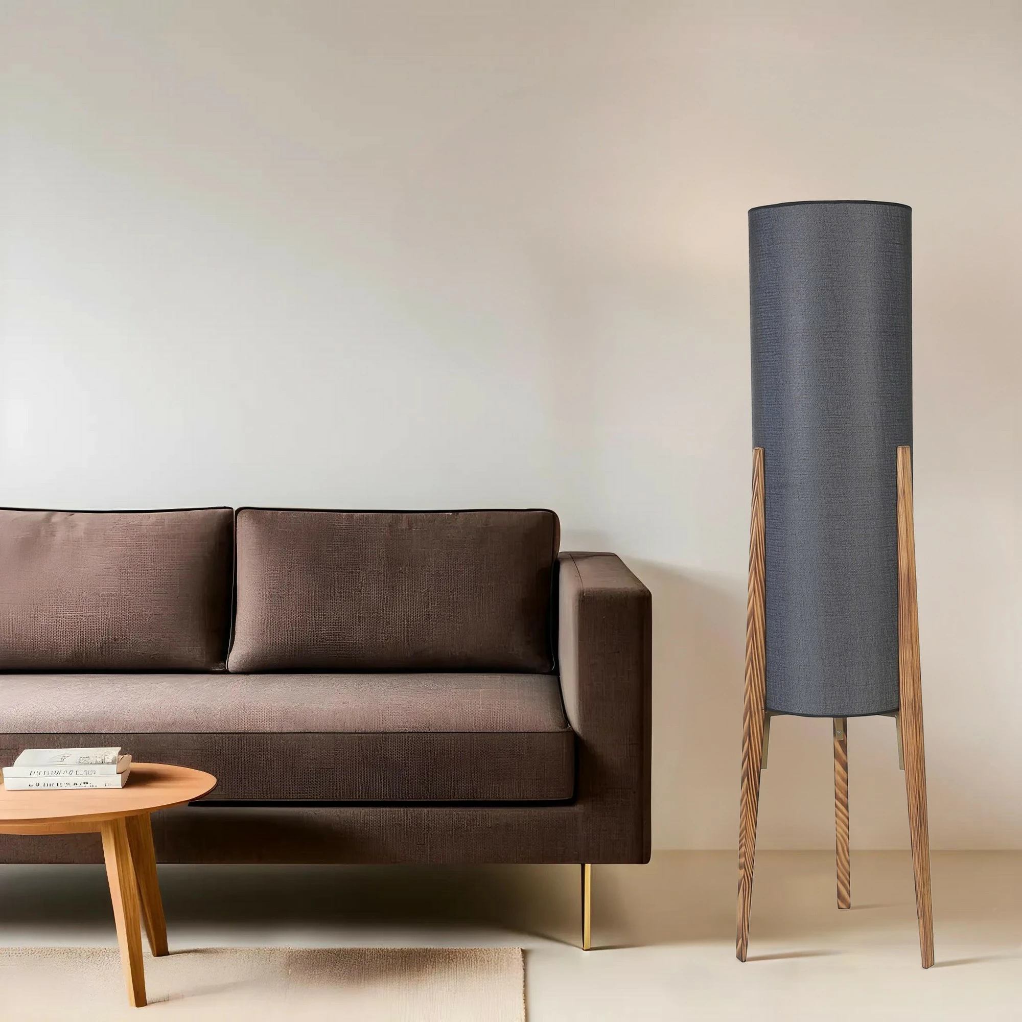 Llambë dyshemeje Opviq, 8834-5, trup metalik ose druri, kapak prej tekstili, e zezë/kafe, 140cm