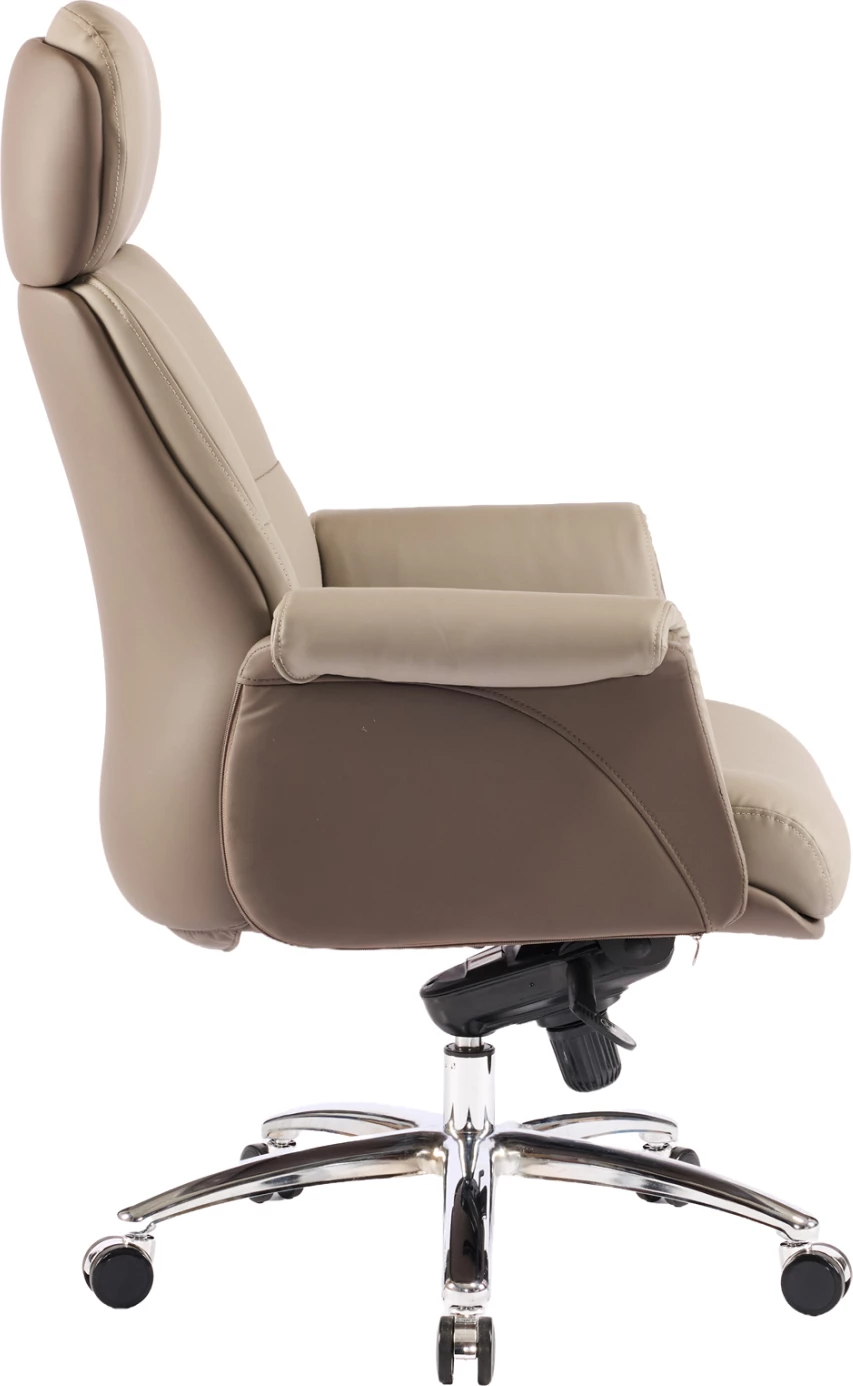Karrige zyre ekzekutive TOMLIN, lëkurë PU bezhë-kafe, bazë e kromuar, 72x74x128cm